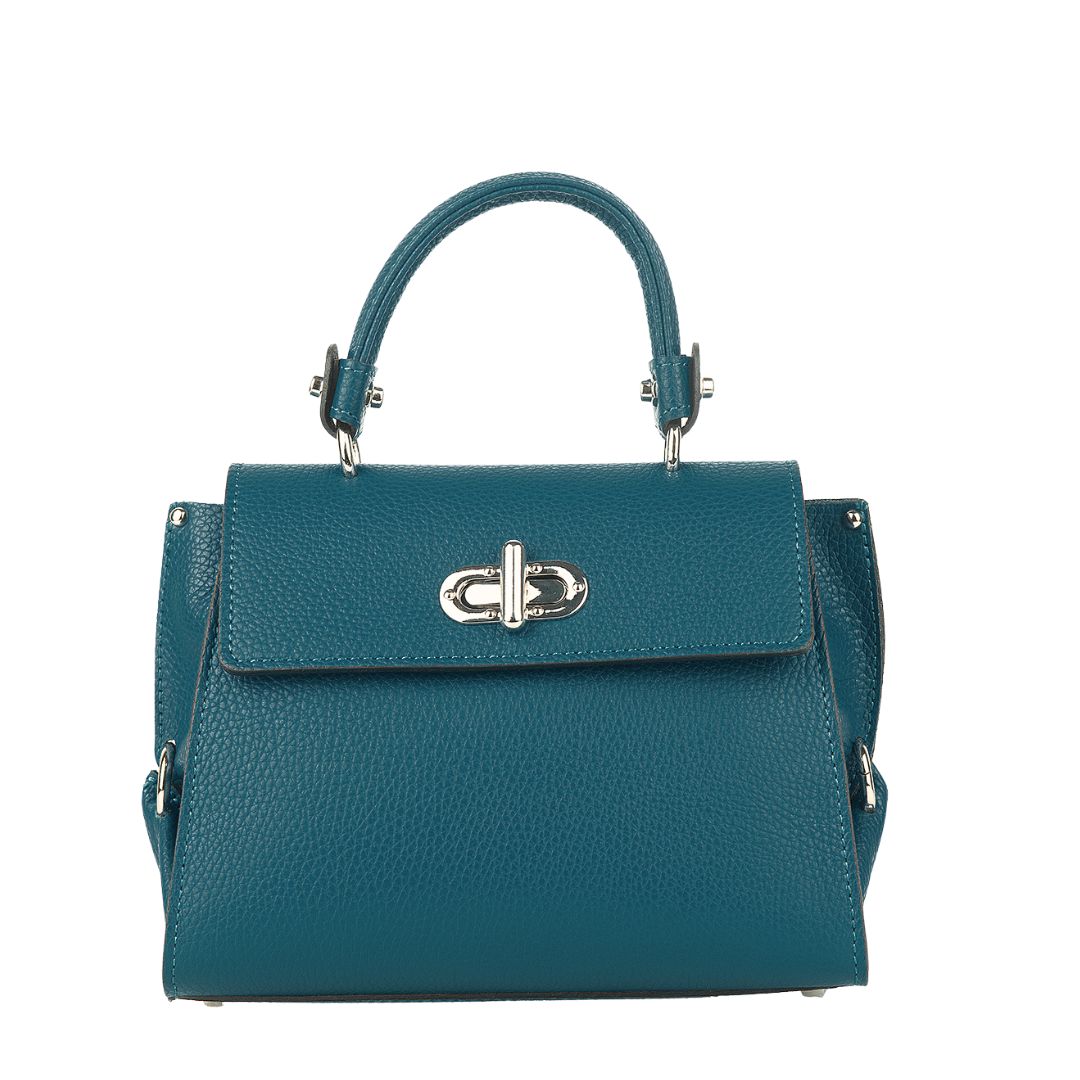 Leather Crossbody Bag with Silver Hardware Details  | TEAL