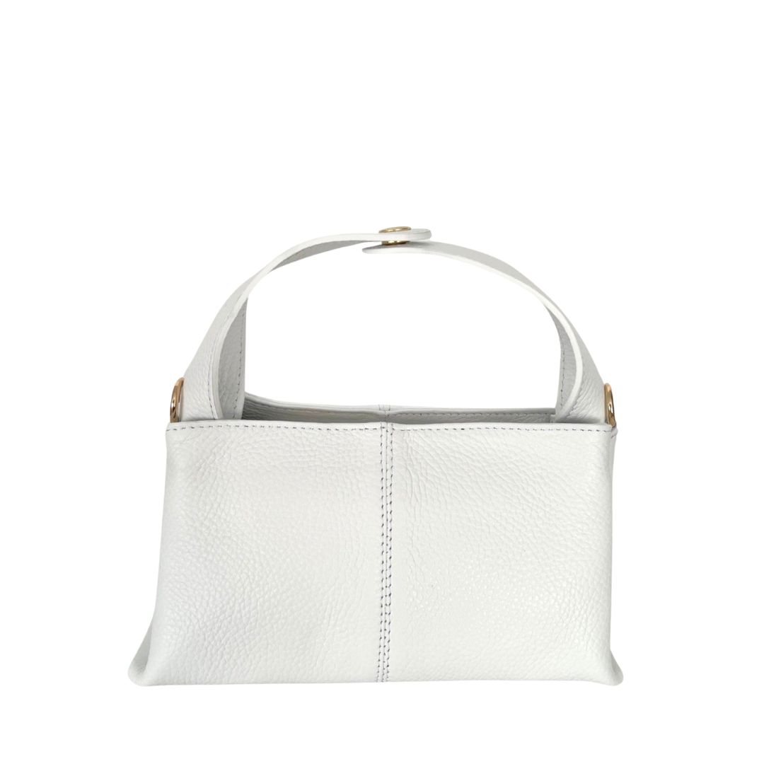 Modern Leather Hand Bag with Clip Handle | White