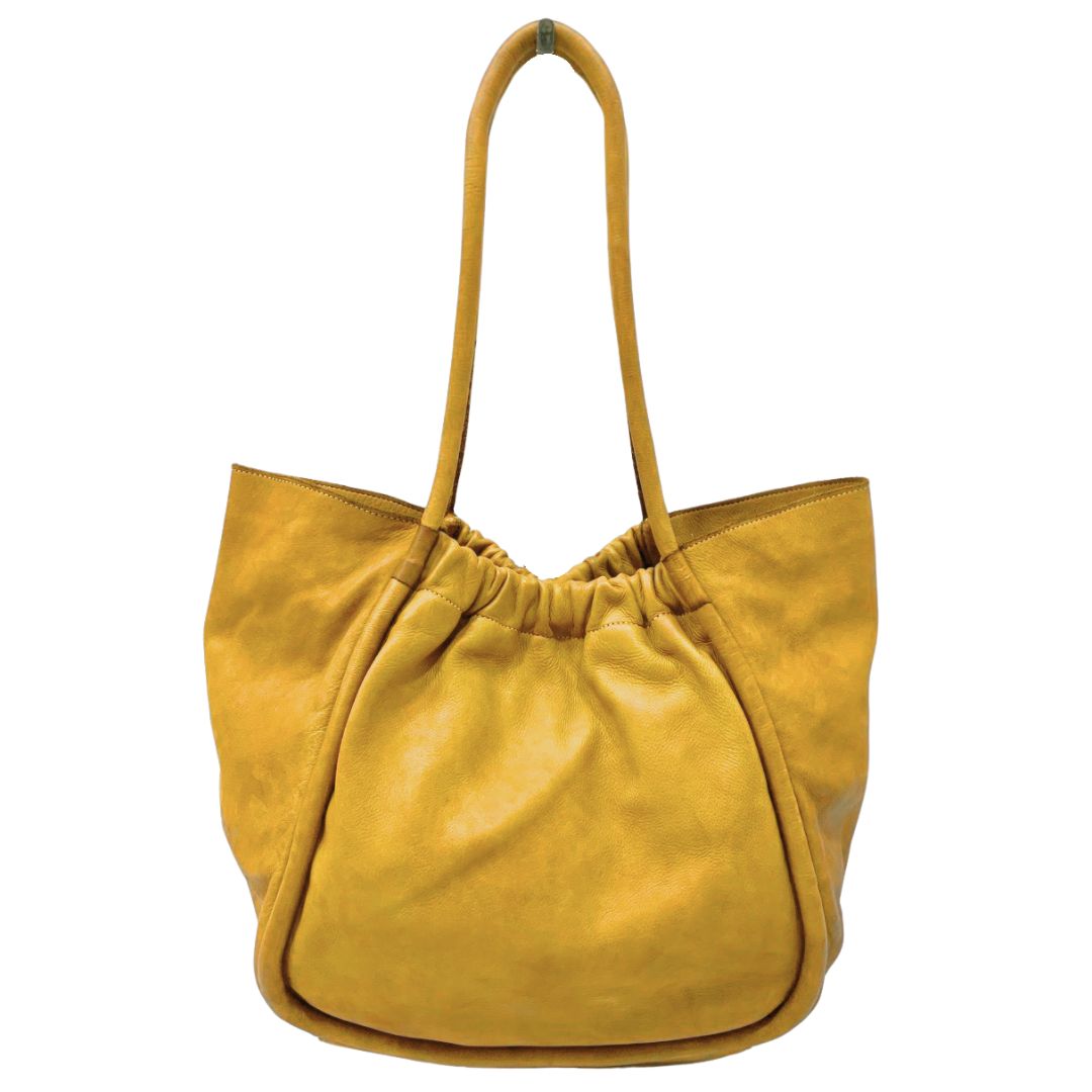 VIVIAN Leather Shopper Bag with Magnet Closure | MUSTARD