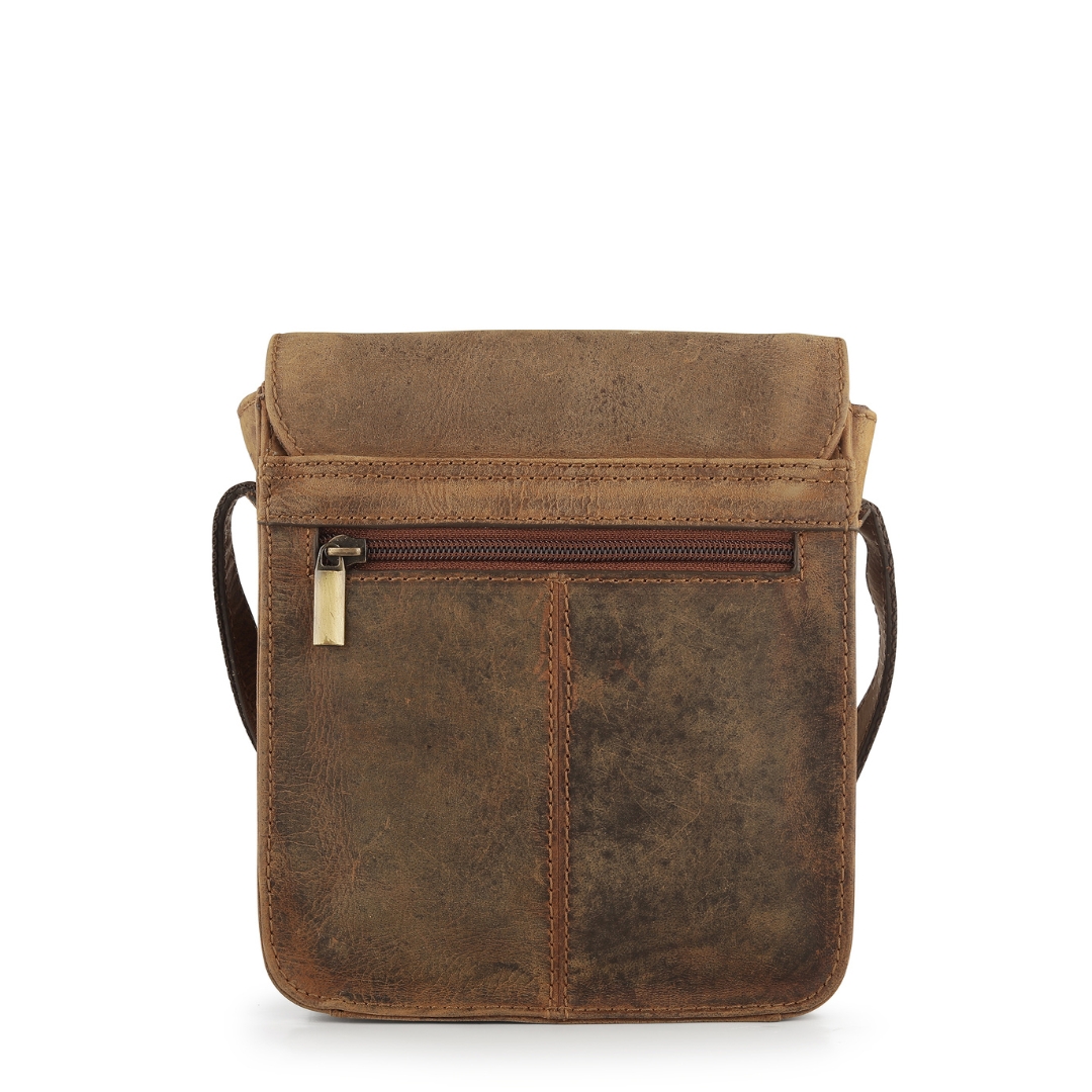 Unisex Crossbody Bag with Buckle Detail Brown The Leather Mob - Main Image