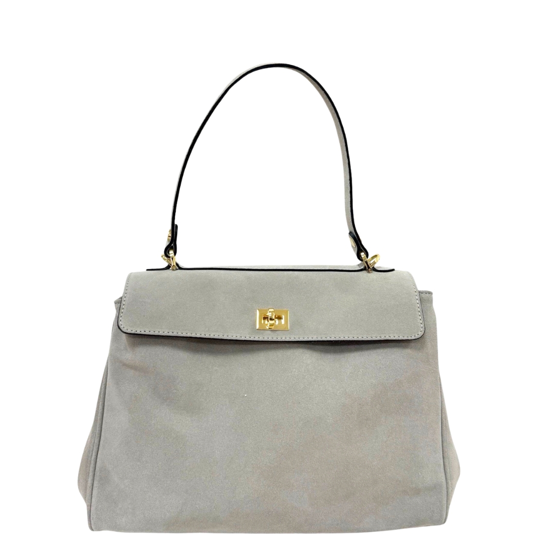 CINDY Suede Leather Hand Bag Light Grey The Leather Mob