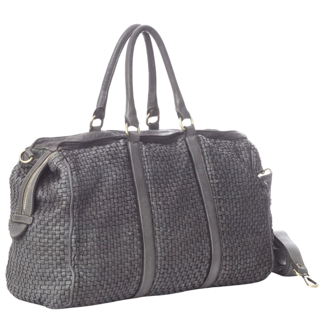 DRAPIA Woven Leather Duffle Bag | Grey