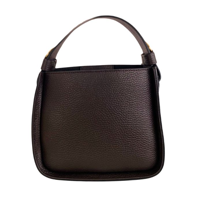 SYDNEY Small square leather hand bag Dark Brown The Leather Mob