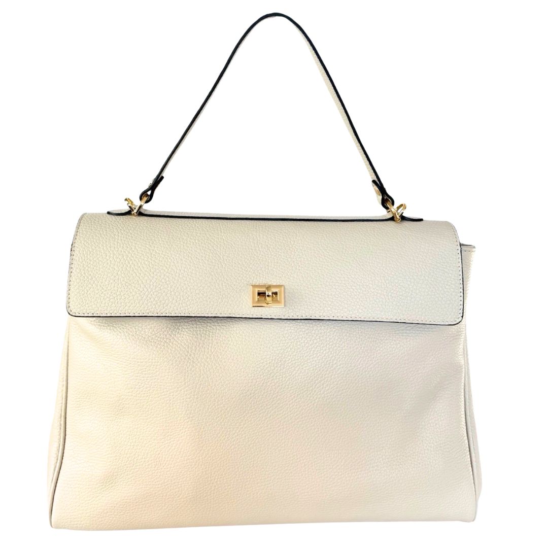 CINDY Large Leather Hand Bag Beige The Leather Mob