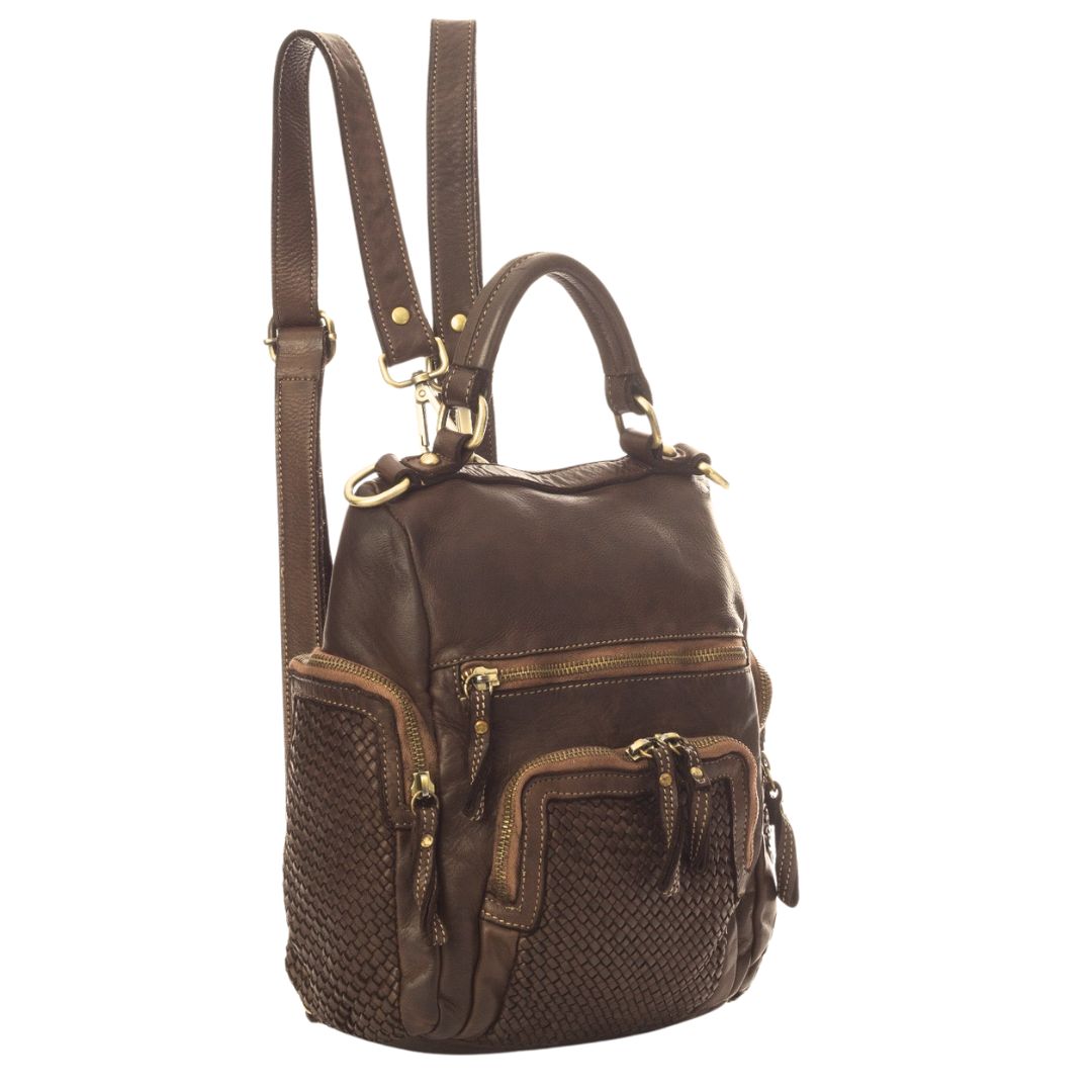BABY ELIA Woven Small Backpack Dark Brown The Leather Mob