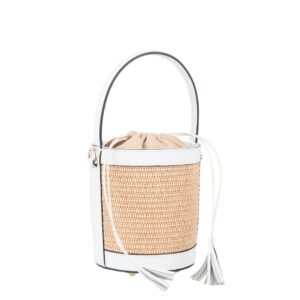GRADINA Straw and Leather Bucket Bag | White - The Leather Mob