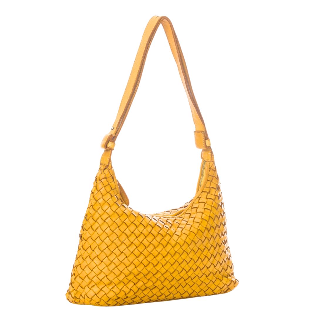 EMMA Woven Leather Shoulder Bag | Mustard