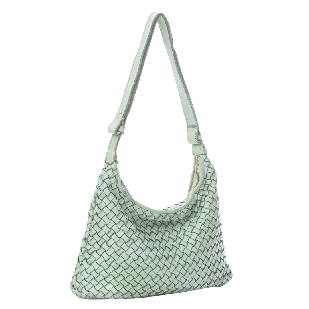 EMMA Woven Leather Shoulder Bag | Sage
