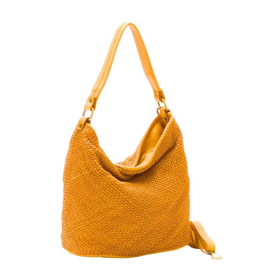 ASTRID Leather Woven Hobo Bag | Mustard