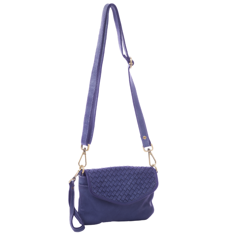 SELENE Woven Leather Wristlet Bag | Navy