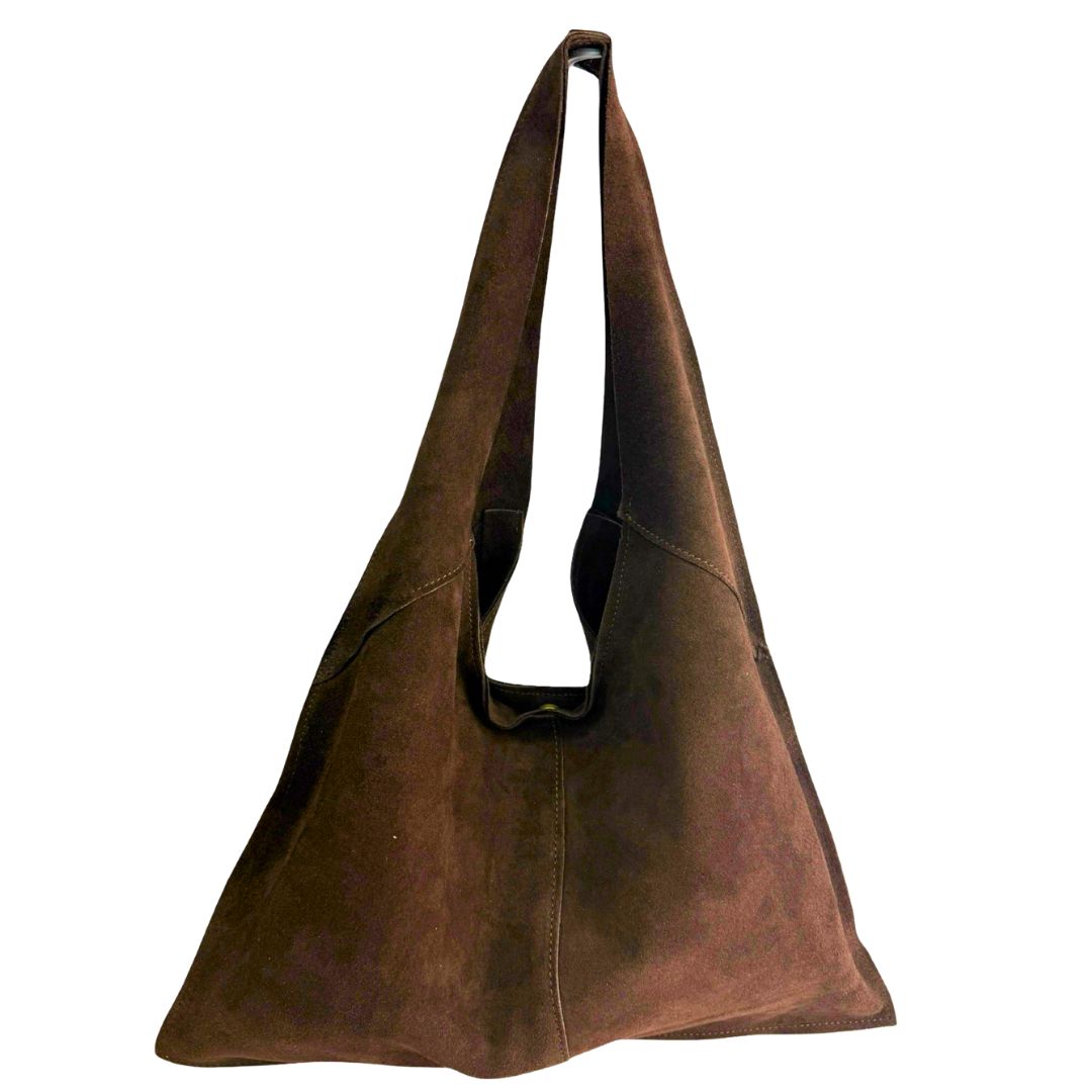 RAFFAELLA Large Suede Hobo Bag Dark Brown The Leather Mob