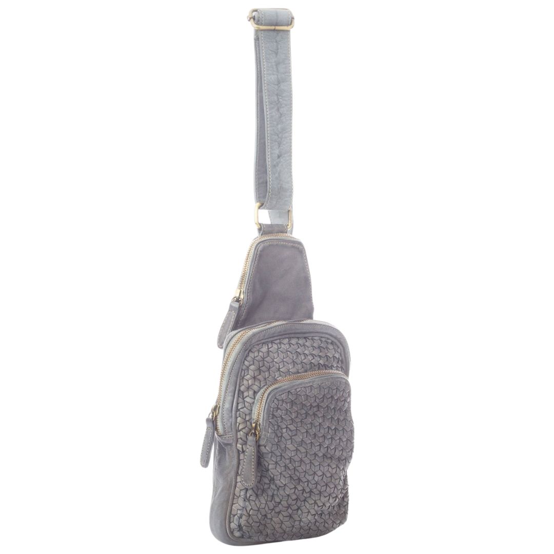 AMANDA Geo Weave Leather Sling Bag | Grey