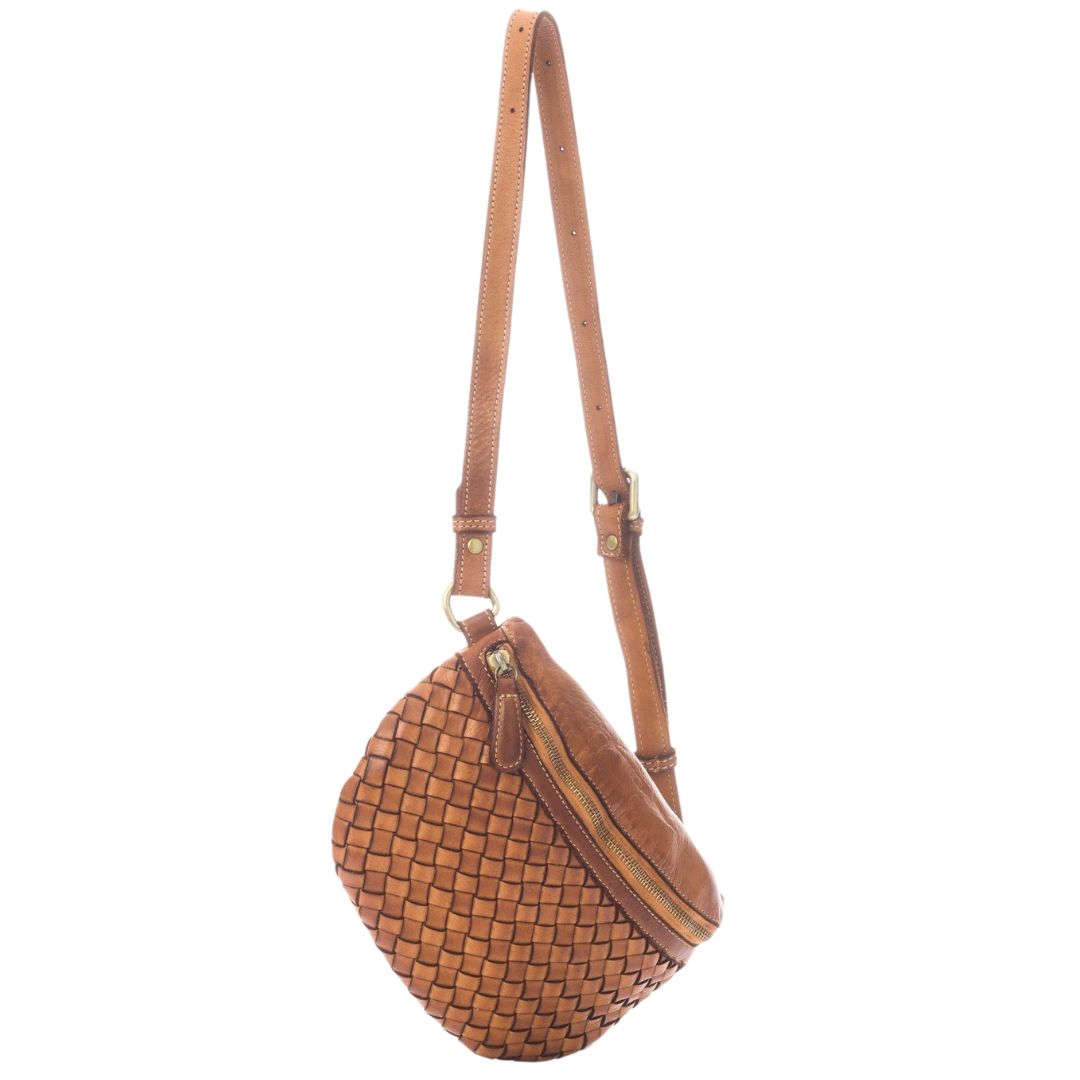 SUSANNA Wide Weave Leather Sling Bag | Tan