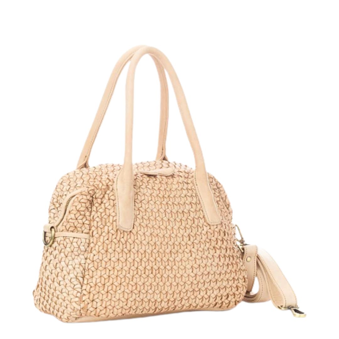 MELIA Diamond Weave Leather Bowler Bag | Beige