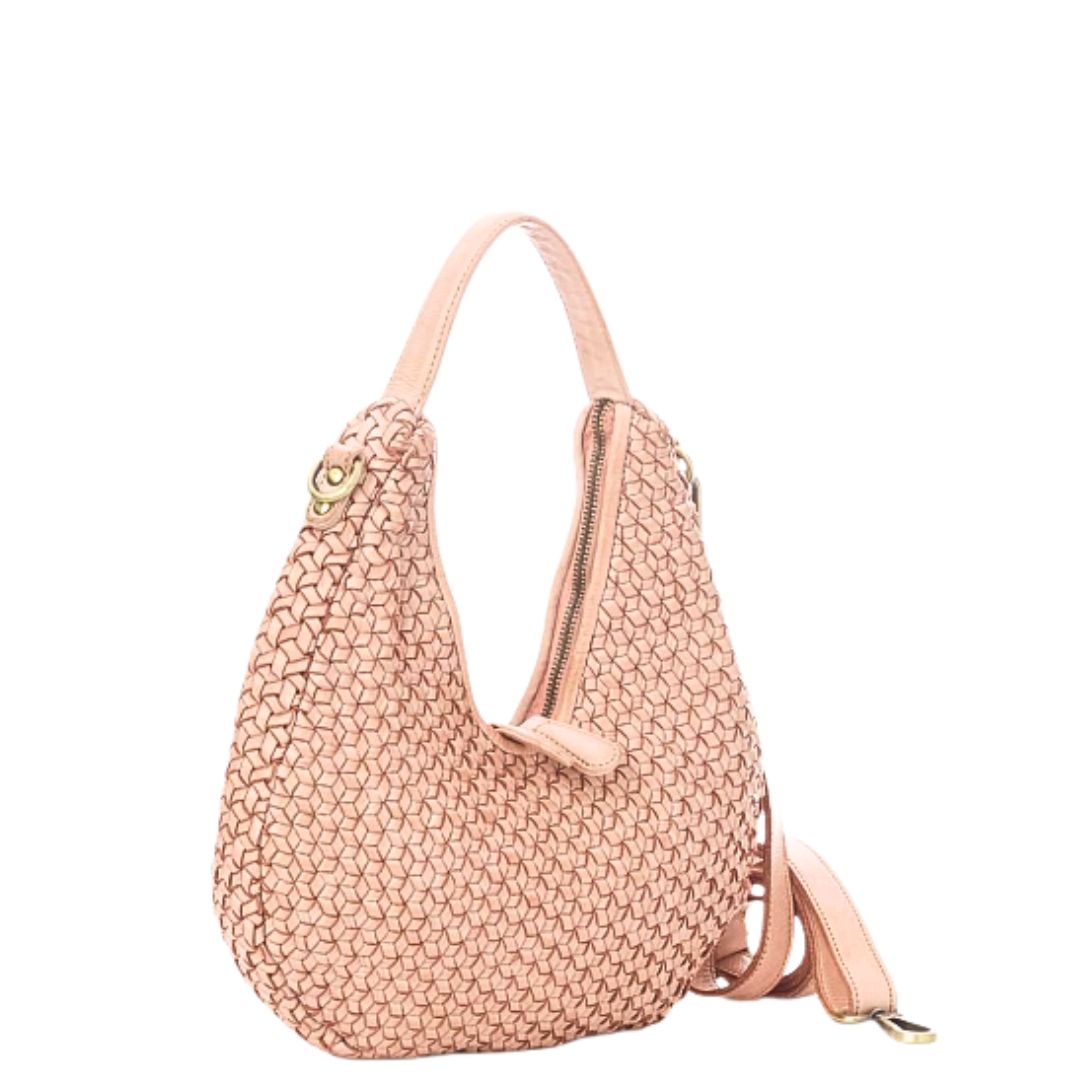 KYRA Diamond Weave Leather Shoulder Bag | Blush