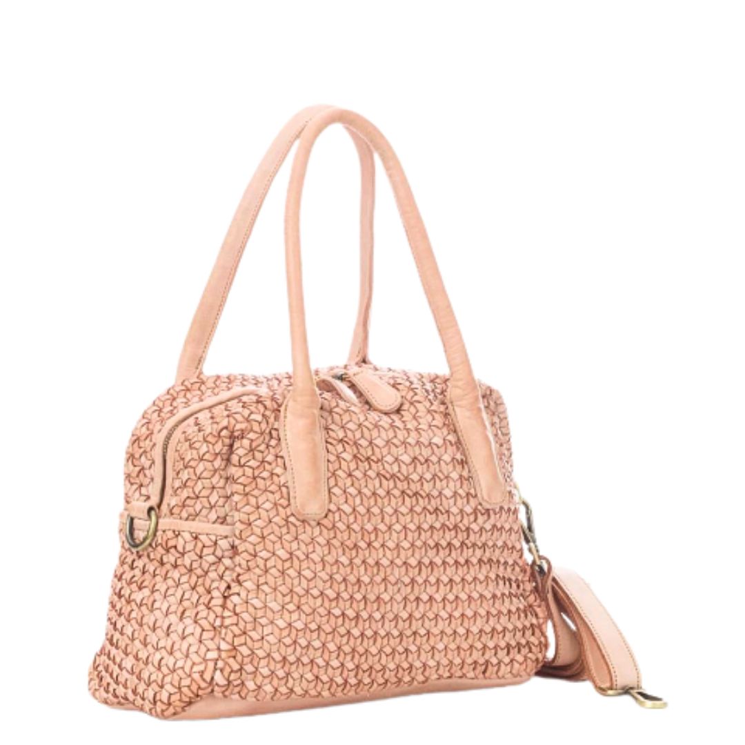 MELIA Diamond Weave Leather Bowler Bag | Blush