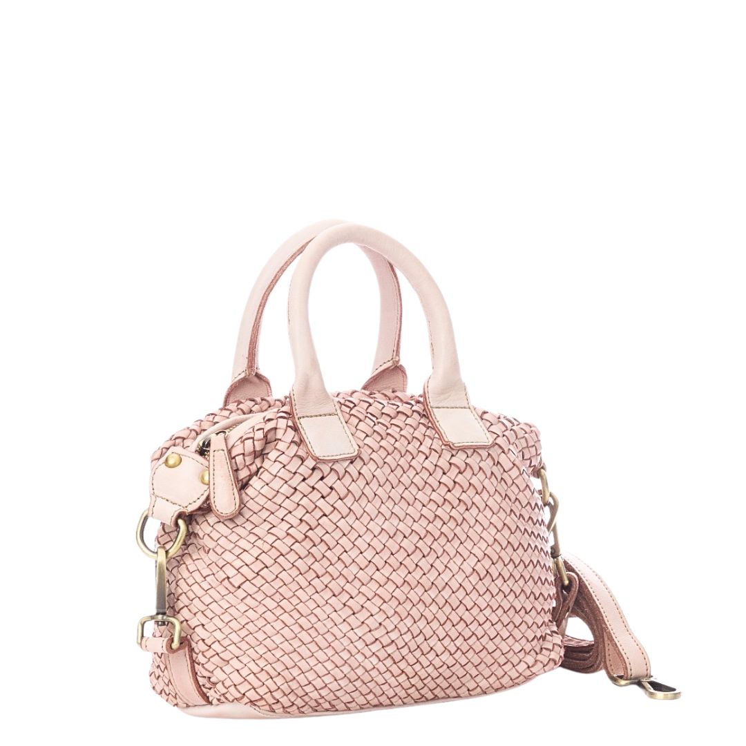 BIANCA Woven Leather Hand Bag | Blush