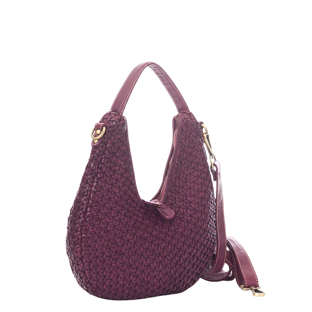 KYRA Diamond Weave Leather Shoulder Bag | Bordeaux