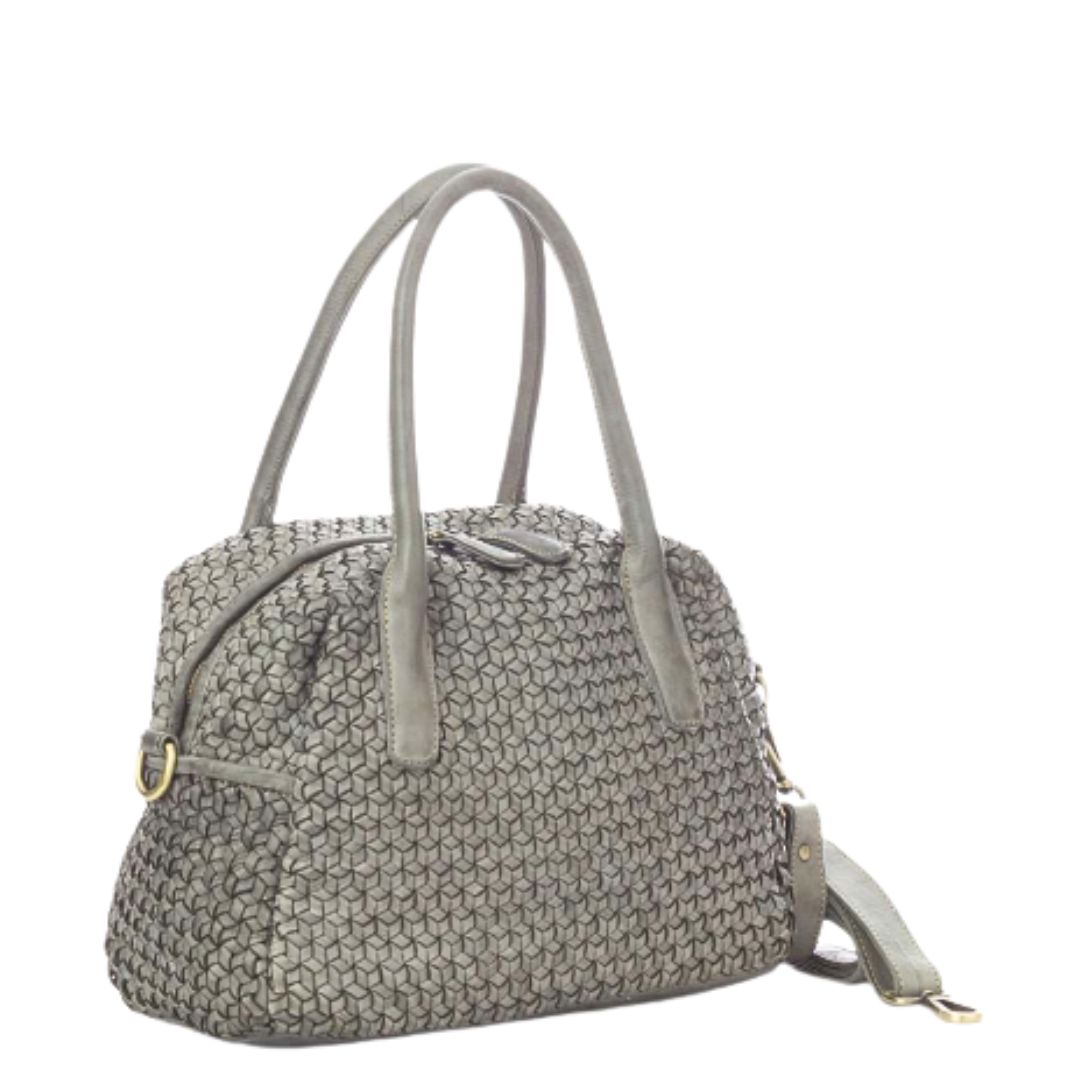 MELIA Diamond Weave Leather Bowler Bag | Grey