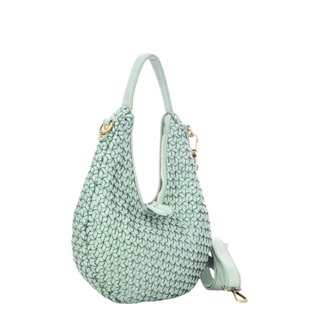 KYRA Diamond Weave Leather Shoulder Bag | Sage
