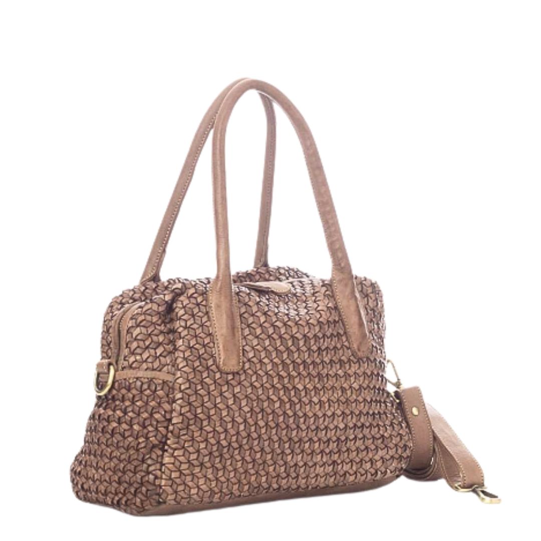 MELIA Diamond Weave Leather Bowler Bag | Taupe