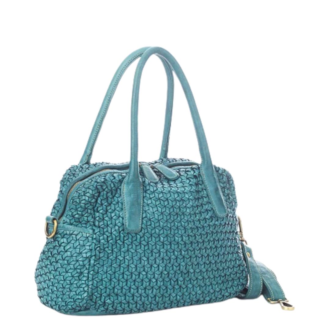 MELIA Diamond Weave Leather Bowler Bag | Teal