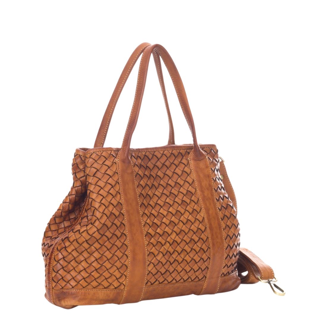 DENILA Woven Leather Tote Bag | Tan