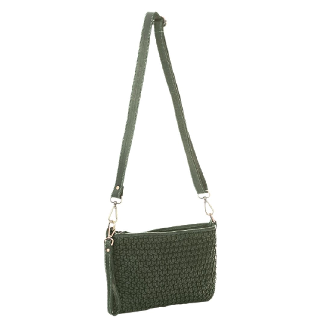 OLYMPIA Diamond Weave Leather Crossbody Bag | Army Green