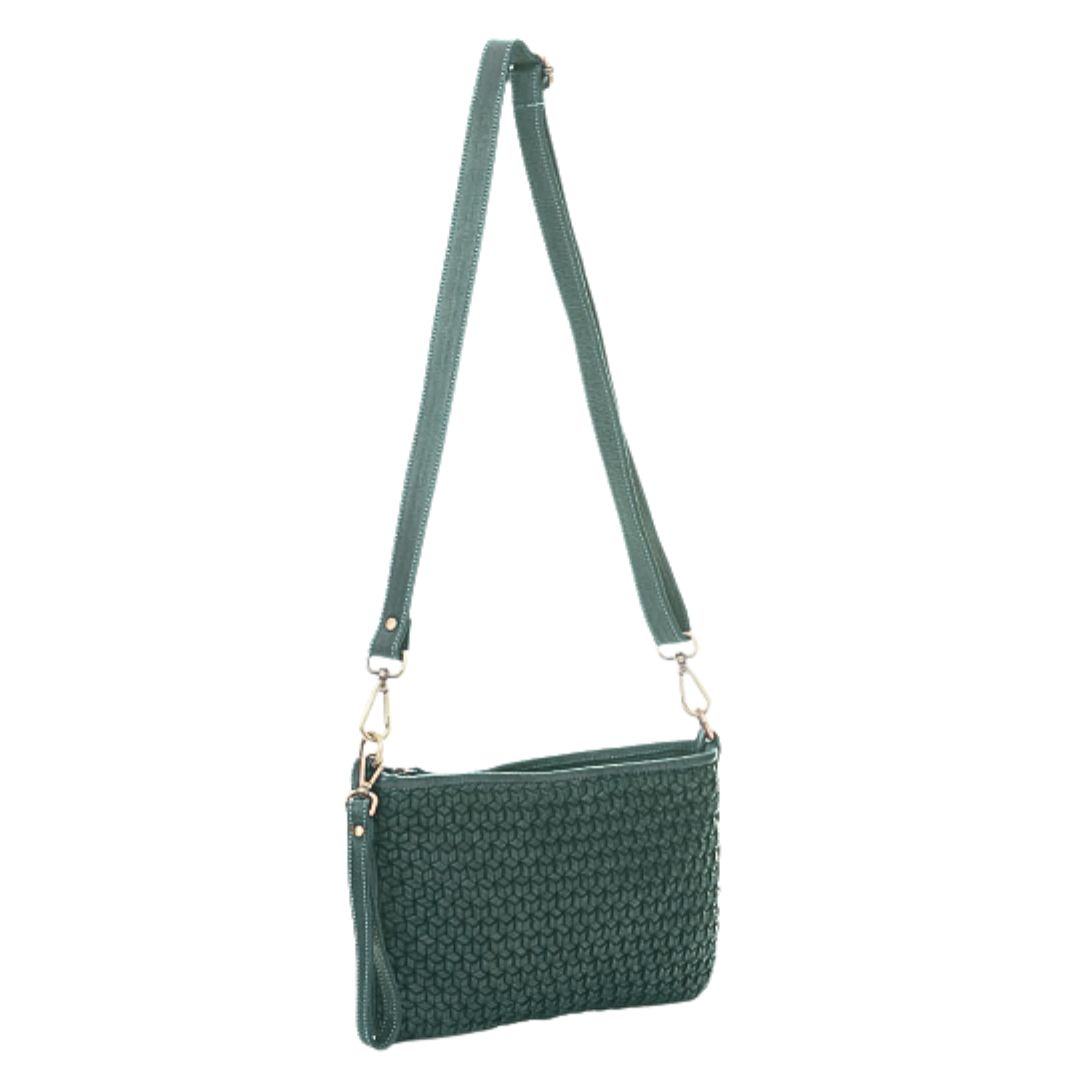 OLYMPIA Diamond Weave Leather Crossbody Bag | Forest Green