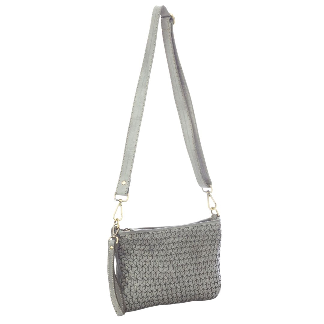 OLYMPIA Diamond Weave Leather Crossbody Bag | Grey