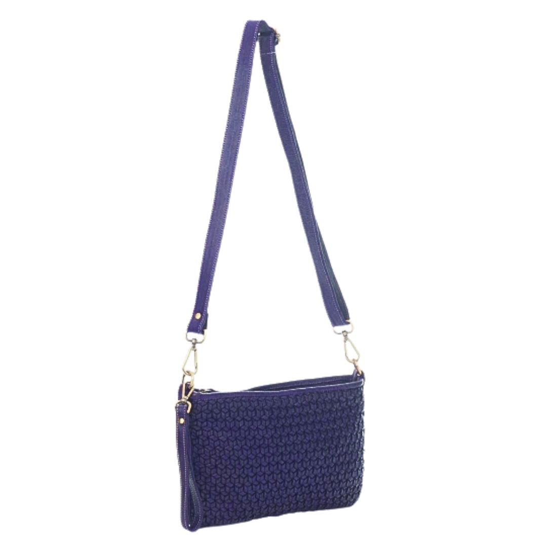 OLYMPIA Diamond Weave Leather Crossbody Bag | Navy